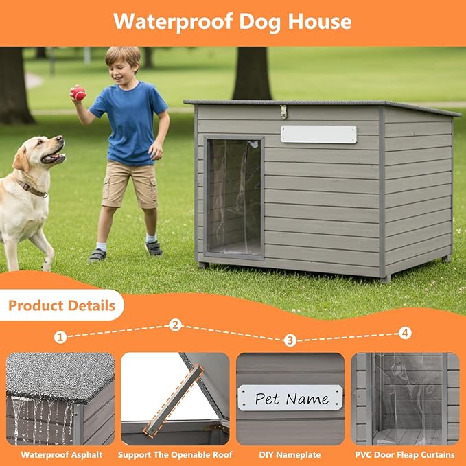 Dog House Outdoor & Indoor Anti-Chewing Iron Frame Dog Kennel Easy Clean and Assemble Openable Roof for Small to Medium Dog Breeds (41" L X 26.4" W X 33.5" H)