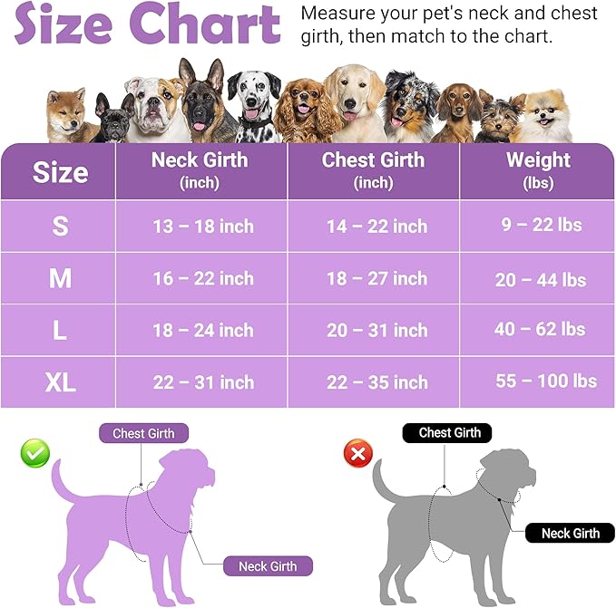 Funfox Dog Harness No Pull, Adjustable Pet Vest Harness, Super Soft Material with Vertical Handle Easy Control, Reflective Night Walking, 2 Leash Clips for XLarge Dogs, Purple, XL