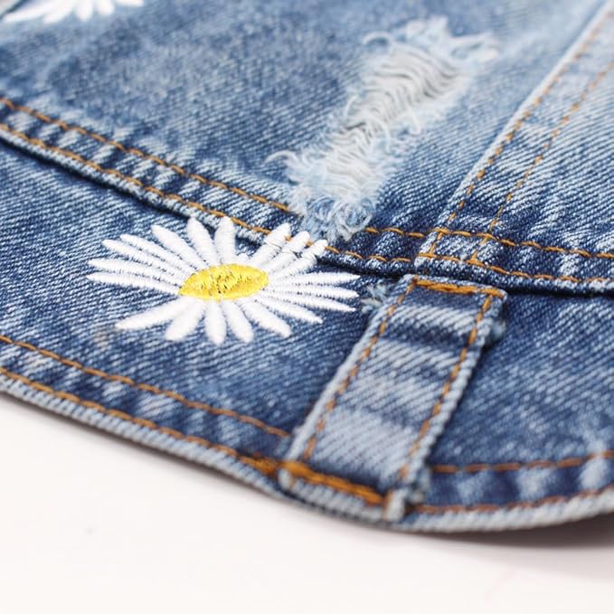 Pet Clothes Vintage Denim Dog Jacket with Daisy Embroidery - Puppy Stylish Pet Coat for Chihuahua, Yorkie Small Breeds - All-Season Comfort (Light-Blue,Small)