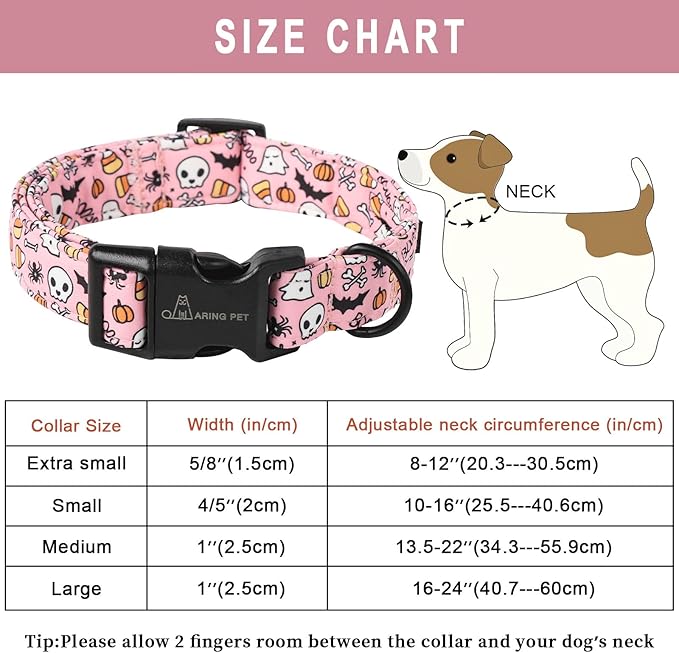 ARING PET Halloween Dog Collars, Cute Pink Pumpkin Ghost Bat Spider Skull Pet Collar with Quick Release Buckle for Small Medium Large Girl Boy Dogs-XS
