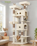 Globlazer Heavy Duty Cat Tree Tower 80in Tall Extra Large Cat Tree Tower for Multiple Indoor Cats Large Adult with Scratching Posts, 2 Spacious Condos, Padded Perches, Soft Hammock, S80B, Beige