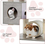 GarveeHome 67 in Cat Tree for Large Cats, Features Scratching Post, Cat Condo, Platforms, Tunnel, Hammock, Food Station & Bowls – Ideal for Indoor Cats, Retro Light Gray