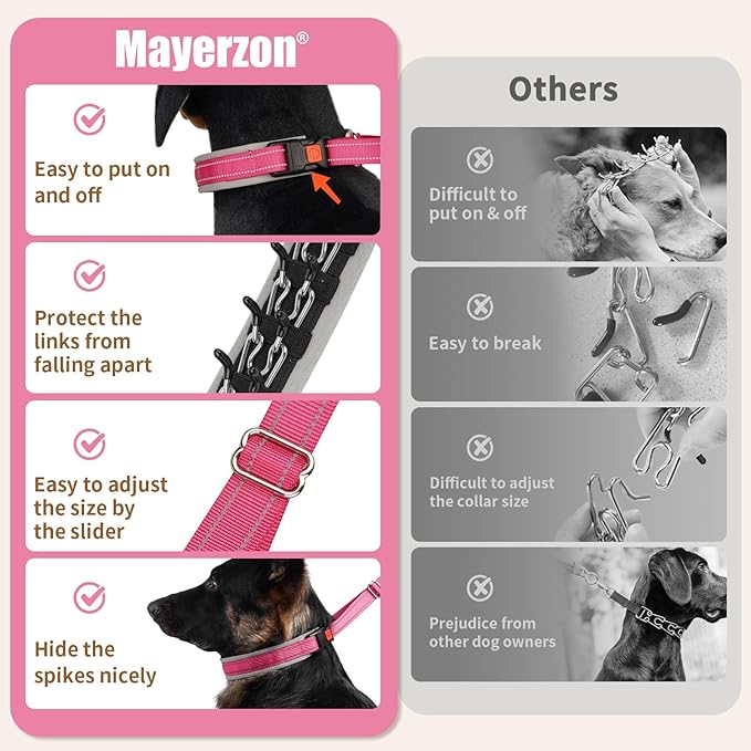 Mayerzon Martingale Dog Collar for Pulling, Patented No Pull Training Walking Collar with Buckle for Medium Large Dogs Bulldog Pitbull German Shepherd, Reflective, Adjustable, Heavy-Duty(L, Hot Pink)