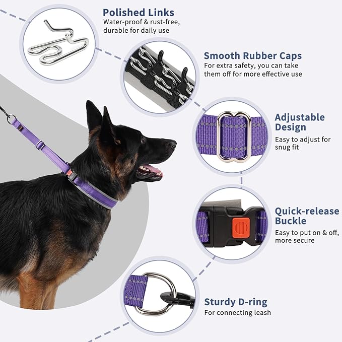 Mayerzon Martingale Dog Collar for Pulling, Patented No Pull Training Walking Collar with Buckle for Medium Large Dogs Bulldog Pitbull German Shepherd, Reflective, Adjustable, Heavy-Duty(L, Purple)