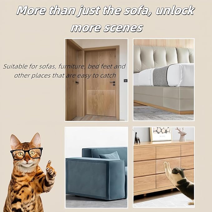 236 x 12 Inch Anti-Cat Scratch Furniture Protector - Large Couch & Sofa Protector for Cats - Single-Sided Sticky Tape - Clear Corner Guards for Furniture, Walls & Doors
