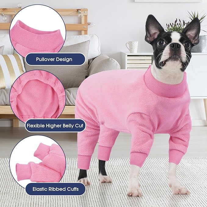 IECOii Dog Cold Weather Coats, 3XL Fleece Pajamas for Dogs Girls- Cozy & Thermal, Stretchy & Comfortable, Long Sleeve Large Dog Jammies for Doberman Indoor & Outdoor, Machine Washable, Pink, Size 3XL