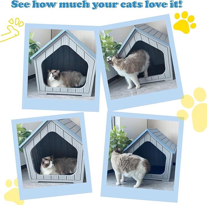 KAMABOKO Outdoor Cat House – Durable Pet Shelter with Ventilation for Indoor & Outdoor, Removable Roof, Easy to Clean, Comfortable Cozy Hideout for Cats(Blue)