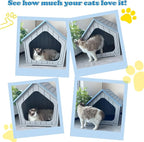 LHBcraft Cat House Outdoor Indoor, Sturdy Waterproof Plastic Cat House for Small to Medium Sized Cats, Resin Cat Shelter with Air Vents, Easy Clean and Assemble, Grey (Blue-22.4" D x 18" W x 22.2" H)