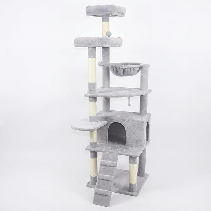 71" Tall Cat Tree for Indoor Cats, Large Multi-Level Cat Tower with Hammock, Condo & Scratching Posts, Plush Cat Tower for Large & Multiple Cats