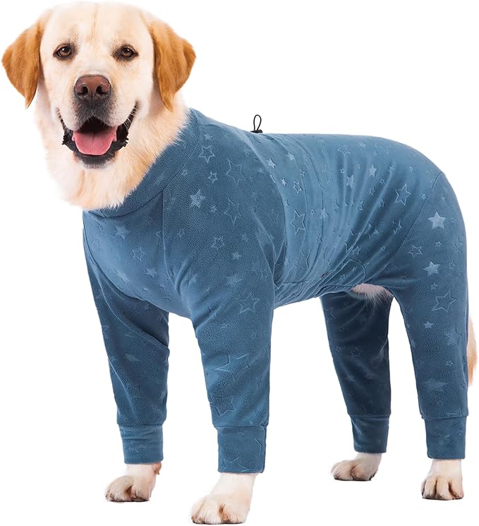 Dog Coats Autumn Winter Jumpsuit for Large Medium Dogs, Warmer Recovery Suit Polar Fleece Dog Bodysuit Lightweight Pajamas Pullover Stretchy Onesie Four-Legged Cold Weather Clothes(2XL, Blue)
