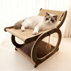 Sisal Cat Scratcher Chair, Elevated Cat Lounge Beds for Indoor Cats, Wooden Pet Hammock Couch for Scratching, Walnut