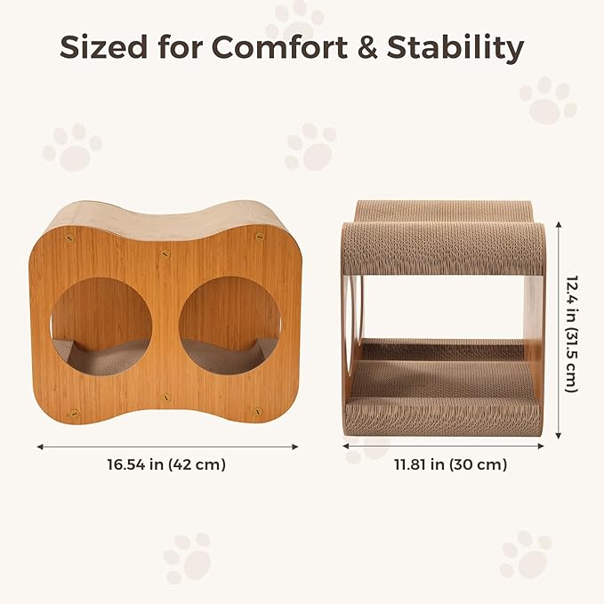 Avont Cat Scratcher House, 2-in-1 Scratch Cardboard & Scratching Pad for Indoor Cats, Double-Layer Scratch Box and Corrugated Board for Kitty -Curved