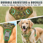 BARKBAY No Pull Dog Harness Large Reflective Dog Harness with Front Clip and Easy Control Handle for Walking Training Running with ID tag Pocket(Camo,L)