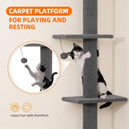 Cat Craft Cat Tree Floor to Ceiling 95-108" Tall Cat Tree Carpet Cat Tower Kitten Tree Sisal Scratching Post and Mat Cat Pole for Indoor Cats, Charcoal