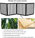 ZJSF Freestanding Indoor Dog Gate for House Foldable Wood Black Puppy Gate for Doorways Pet Gate for Stairs Extra Wide Pet Fence 24" Height 4 Panels