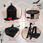 Gothic Cat Tree with Coffin Bed，55" Cat Tower with Spacious Cat Condo，Scratching Posts，Spider Hanging Ball，Multi-Level Cat Activities Furniture for Large Cats, Black Halloween