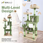 Cactus Cat Tree, Multi-Level Cat Activity Tower with Plush Perch, Scratching Posts, Ramp & Cat Cave Condo for Large Cats & Kittens, 58-Inch