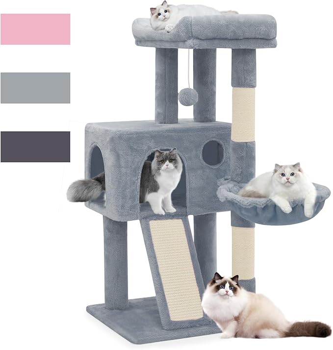 Magshion 36" Tower for Indoor Pets, Compact Multi-Level Condo with Scratching Posts, Top Perch, Side Basket & Dangling Ball, Climbing Furniture for Kittens & Seniors, Light Grey