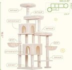 Hey-brother Cat Tree Tower, Scratching Posts with a Extended Part, Wide Platforms, Cozy Condos, Hammocks, Sisal Columns and Ball for Indoor Cats, 70.1 Inches, Beige MPJ038M