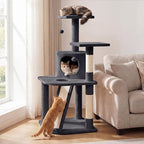 PETSITE 44-inch Multi-Level Cat Tree, Modern Cat Tower with Sisal Scratching Posts, Cozy Condo, Playful Cat Hole, Sisal Covered Ladder, and Dangling Ball, Ideal for Indoor Cats and Kittens (Dark Grey)