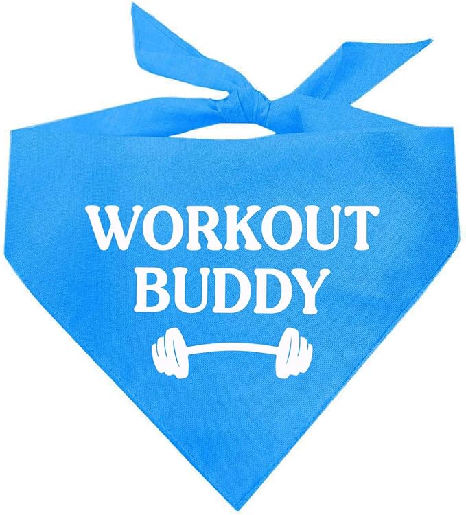 Workout Buddy Dog Bandana | 100% Cotton Adjustable Triangle | Made in USA | Workout | Sports | Gym | Turquoise, One Size (1095)