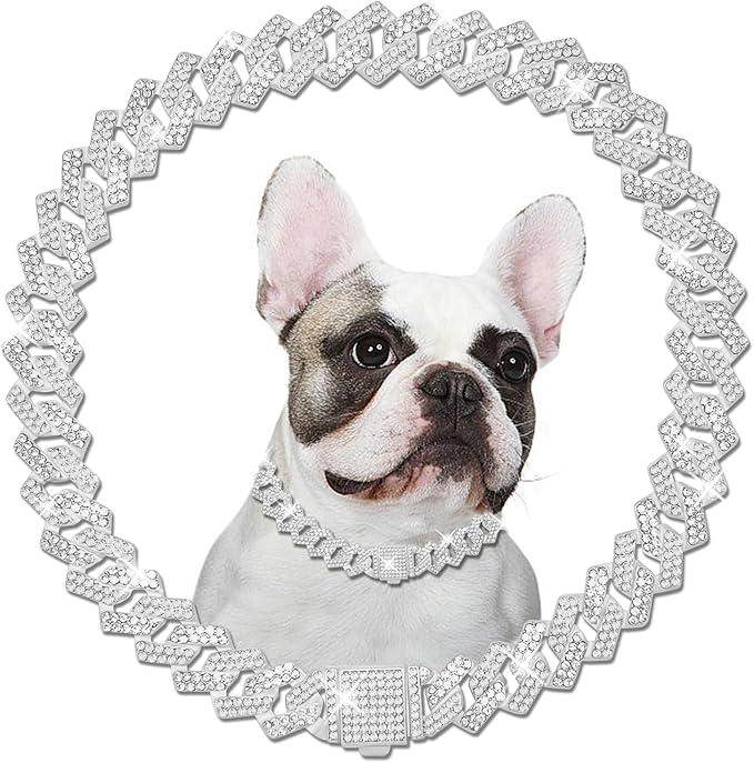 Metal Diamond Dog Chain Dog Training Chain with Secure Buckle Pet Collars for Large Medium Dogs