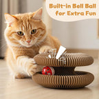 Magic Organ Cat Scratcher Cardboard, Interactive Scratch Cat Toy with Bell Ball, Foldable Scratching Board, Corrugated Cardboard Scratch Pad for Indoor Cats, Round(1PCS)
