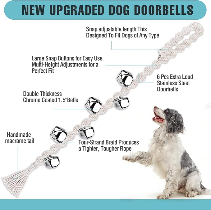 COOYOO Dog Bells to Go Outside, Premium Quality Potty Training Dog Door Bell, Yarn Handwoven Dog Bell, Adjustable Housetraining Hanging Bell-6 Extra Large Loud 1.5 DoorBells