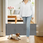 17" Step Over Retractable Dog Gate, No-Drill Pet Barrier for Doorways & Stairs, Easy Human Access & Pet Containment, Adjustable Small Dog Gate for Indoor Use