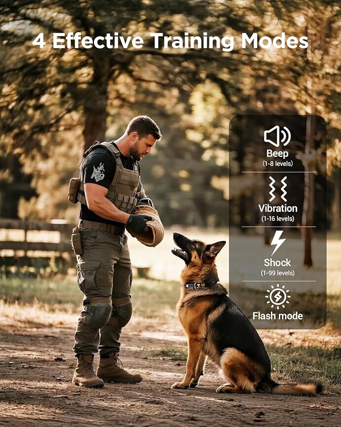 BLACKDOG Military Dog Shock Collar 2 Dogs (5-150lbs) - 4200ft Dog Training Collar with Remote, 4 Training Modes, Flashlight&Strobe, 90-Day Battery, IP67 Waterproof Dog E Collar for All Breeds (Green)