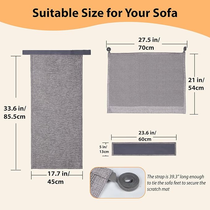 Cat Scratch Protector for Sofa - Couch Protector from Cat Claws Fit for Both Arm Side of Sofa,Couch Corner Scratcher with Expanded Coverage Color-Matched Sisal Pad Universal Fit