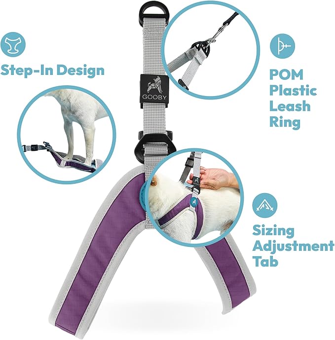 Gooby Simple Step in III Harness - Purple, X-Small - Small Dog Harness with Scratch Resistant Outer Vest - Soft Inner Mesh Harness for Small, Medium Dogs