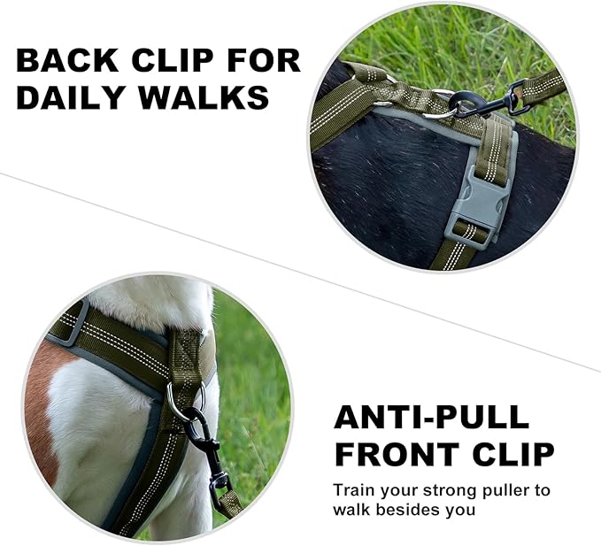 Plutus Pet No Pull Dog Harness, Adjustable Nylon Harness with Soft Padding, Reflective and Heavy Duty Dog Harness for Small, Medium, Large Dogs(Ranger Green, S)