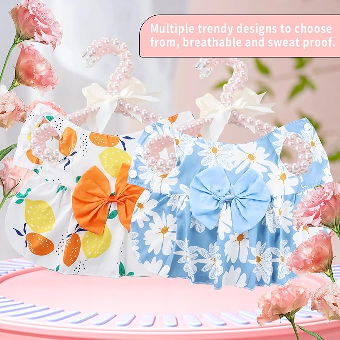 5 Pcs Dog Dresses Floral Puppy Cat Pet Dresses Dog Bowknot Dresses for Medium Dogs Girls Puppy Summer Floral Skirts Outfits Cute Princess Pet Dress for Female Yorkie Cats Dogs Pets