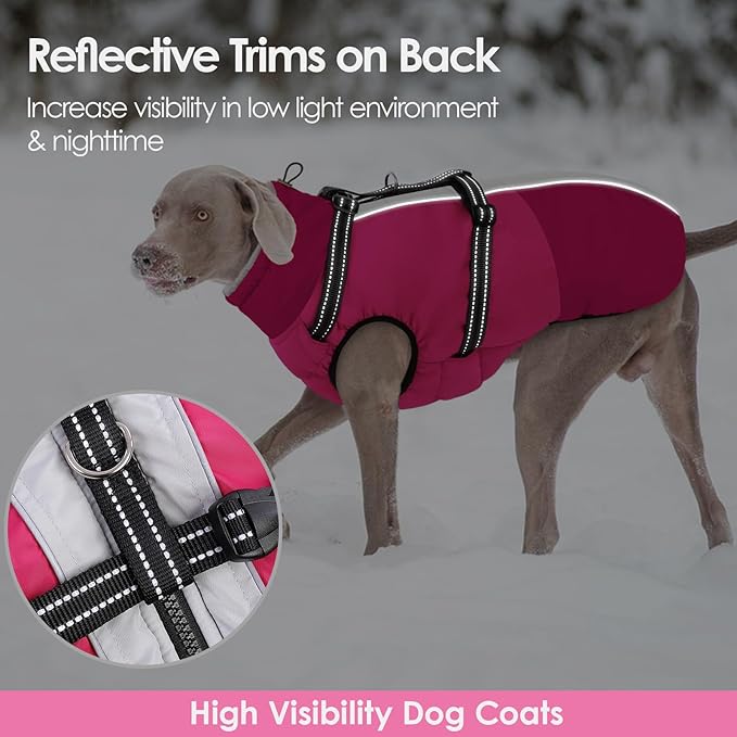 AOFITEE Dog Coat for Large Dogs, Waterproof Dog Winter Jacket with Built in Harness, Warm Turtleneck Cold Weather Coats Large, Reflective Fleece Lined Snow Jacket for French Bulldog, Boston Terrier, L