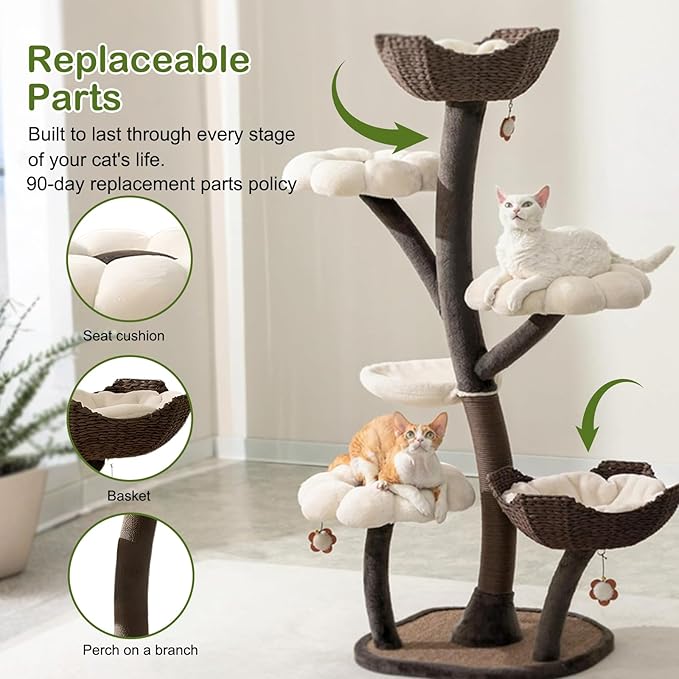 Generic 59In Cat Climbing Frame with Scratching Posts Luxury Flower Cat Tree Dtachable Handwoven Cat Tower Baskets for Pet Gift