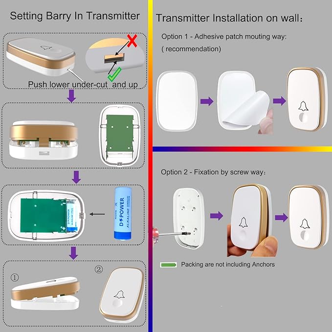Wireless Doorbell, 1,000ft Range Loud Enough with 5Volume Levels and Mute Mode Door Chimes LED Flashing