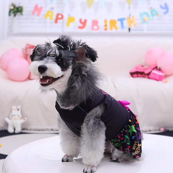 CuteBone Birthday Dog Dresses Velvet Holiday Small Dogs Clothes Onesie Pet Apparel Girl Puppy Skirt with Bow Hair Rope CVA50L-D