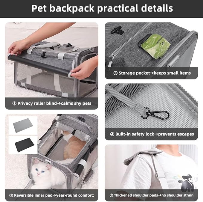Cat Carrier Soft Sided Dog Carrier Airline Approved Pet Carrier for Dog/Cat Bag (17.32×9.84×10.63 in) with 1 Poop Bags,5 Pee Pads,Ideal for Medium-Large Cats Small Dogs