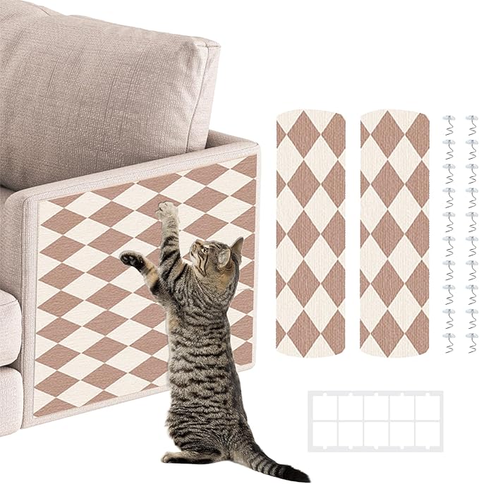 Cat Scratch Furniture Protector,2 PCS Self-Adhesive Cat Scratching Mats,Trimmable DIY Carpet for Couches,Cat Trees and Door,Scratching Post Tower Replacement Pads(39.4"x15.8",Beige-Lattice)