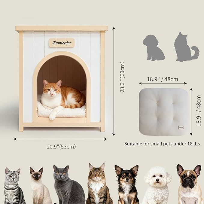 Wooden Dog Crate Furniture, Side Table Dog House for Indoor Small Dogs, Modern End Table with Cushion