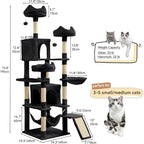 DWVO 75 in Multi-Level Cat Tower: Tall Cats Tree for Indoor Kittens, Pet Furniture with Kitty Condos, Top Perches, Sisal Ramp Scratching Posts, Cozy Basket, Hammocks, Black