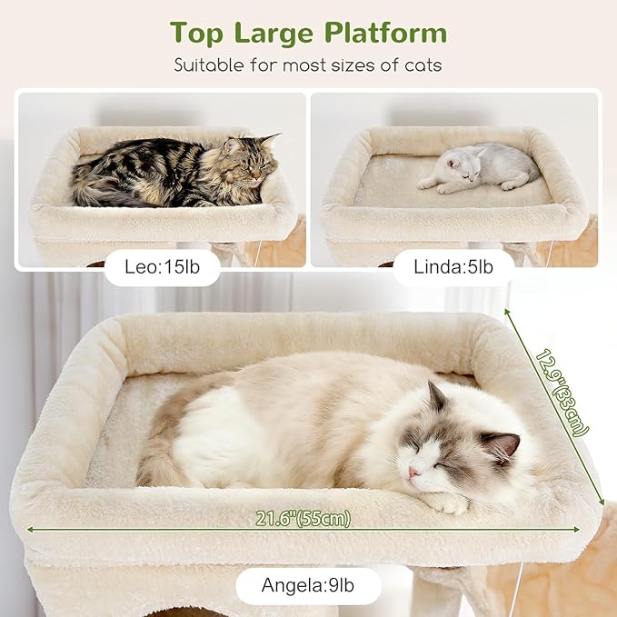 Globlazer Large Cat Tree, 80 inch Multi-Level Tall Climbing Tower Kitty Condos Cat Scratching Tower for Indoor Multiple Large Adult Cats Kittens with 3 Cat Caves, 3 Hanging Baskets, F80F, Beige