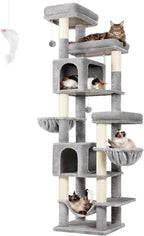 Globlazer 82 Inch Cat Tree for Large Cats, Multi-Level Tall Cat Tower for 4+ Cats with 2 Condos & 3 Perches, Stable No-Wobble Large Base, Space-Saving Corner Furniture, F82B, Light Gray