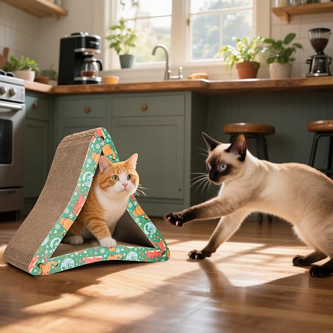 Nicunom Cat Scratcher Foldable Cat Scratching Board, Triangle Cat Scratching Pad, 6 Usable Sides Cat Scratchers Vertical Cat Scratching Post for Indoor Cats, Recyclable Cardboard Lounge