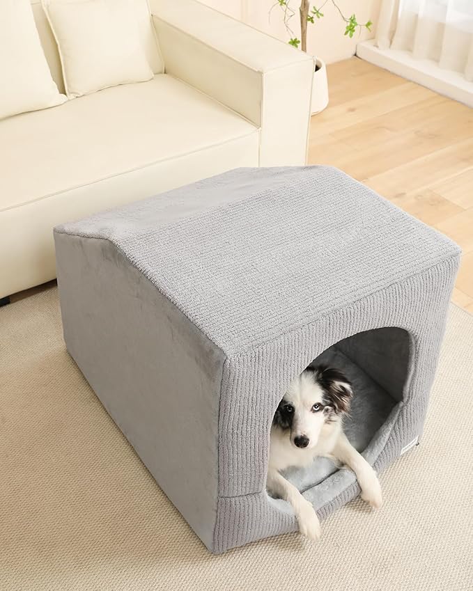 Hovicaed Indoor Dog House for Extra Large Medium Small Sized Dogs - Dog Tent with Washable Removable Cover, Pet Orthopedic Dog Cave Bed Egg-Crate Foam Cushion, Inside Dog House Large Space(XL)