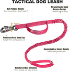 Tactical Bungee Leash & Military Dog Collar Set, USA Flag Adjustable K9 Collar with Heavy Duty Metal Buckle & Handle, Patches & Airtags Case (Pink, XL)