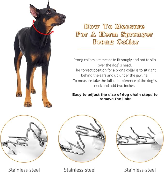 Stainless Steel Prong Dog Training Collar Adjustable Pet Pinch Collar for Dogs with The Swivel Ring 22in x 3.0mm (Neck Size up to 18in) L