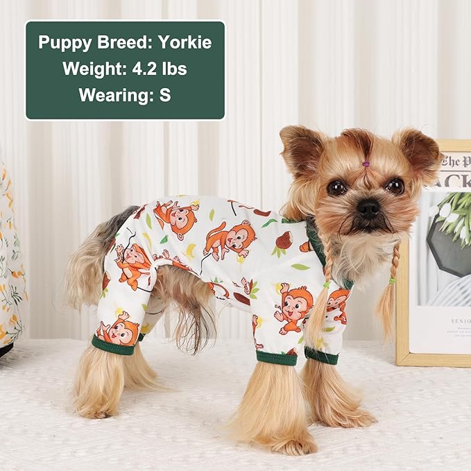 Dog Pajamas Pjs Spring Summer Dog Clothes for Small Dogs Girl Boy, Soft Stretchy Tiny Chihuahua Yorkie Puppy Clothes Doggie Onesies Cat Pet Jammies Outfit, Brown Monkey, S