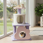 Tangkula Cute Cat Tree, 31.5 Inch Multi-Level Cat Tower with Jute Scratching Posts, Condo, Top Perch, Hanging Toy, Moon & Star & Cloud-Shaped Accents for Indoor Cats (Purple+Pink+White)